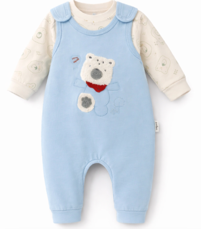 Costumase vara-primavara - Set salopeta si bluza, Albastru deschis, Zoo Friends