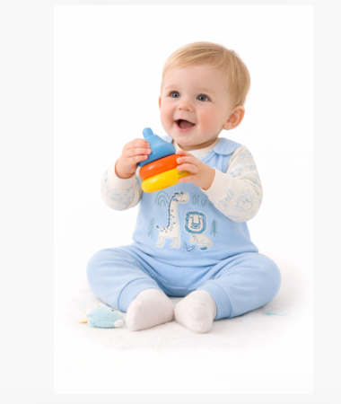 Costumase vara-primavara - Set salopeta si bluza, Bleu Ciel