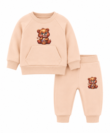 Costumase - Set trening bebe 2 piese - Bluza și pantaloni cu imprimeu ursuleț, Roz