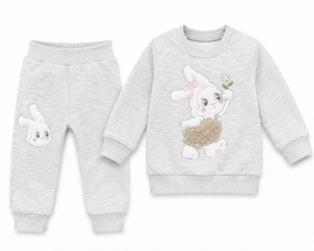 Noutati - Set trening pentru bebeluși - bluză și pantaloni cu aplicații decorative, Iepurila