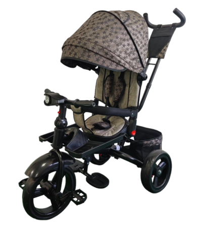 Triciclete - Tricicleta cu scaun reversibil Still, 6-36 luni, cu pozitie de somn, cadru aluminiu, roata plina, Bej cu stelute