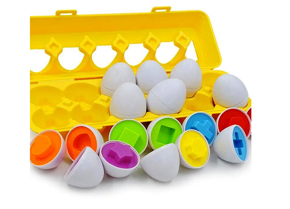 Joc de sortare si potrivire forme si culori, Set de 12 oua de sortare geometrica, multicolor [1]