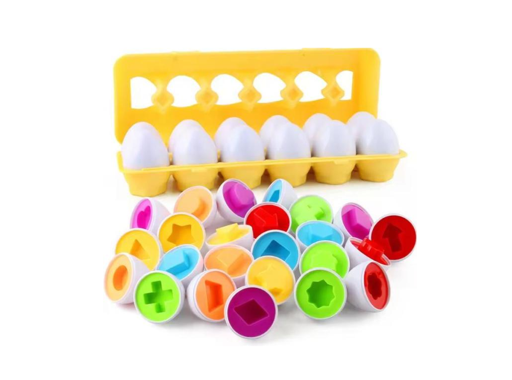 Joc de sortare si potrivire forme si culori, Set de 12 oua de sortare geometrica, multicolor [2]