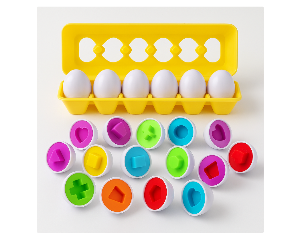 Joc de sortare si potrivire forme si culori, Set de 12 oua de sortare geometrica, multicolor [5]