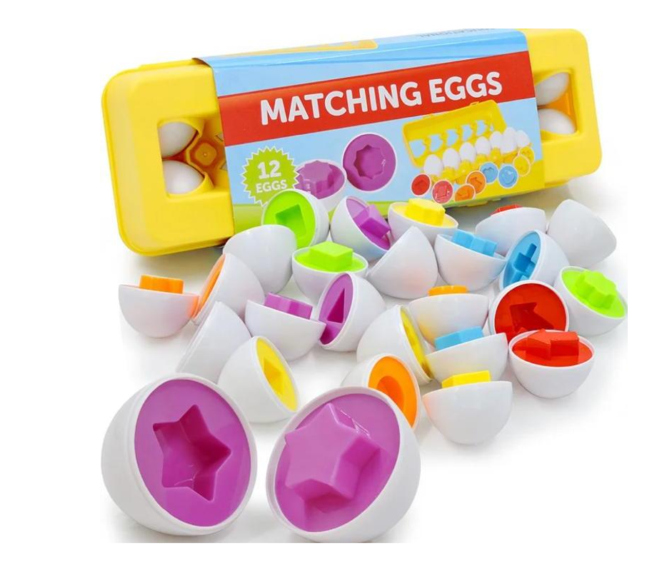 Joc de sortare si potrivire forme si culori, Set de 12 oua de sortare geometrica, multicolor [3]