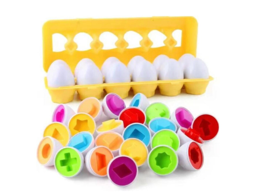 Joc de sortare si potrivire forme si culori, Set de 12 oua de sortare geometrica, multicolor [4]