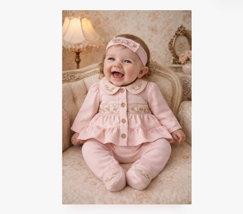 Set 3 piese, Model Vintage, Cu accesorii brodate, 0-3 luni [2]