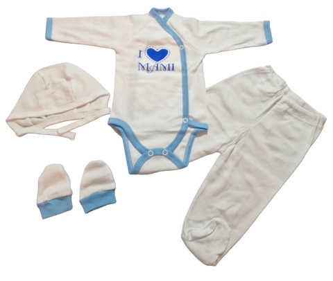 Costumase / Seturi Bebelusi - Set 4 piese hăinuțe nou-născut, Fabricat in Romania, Bumbac