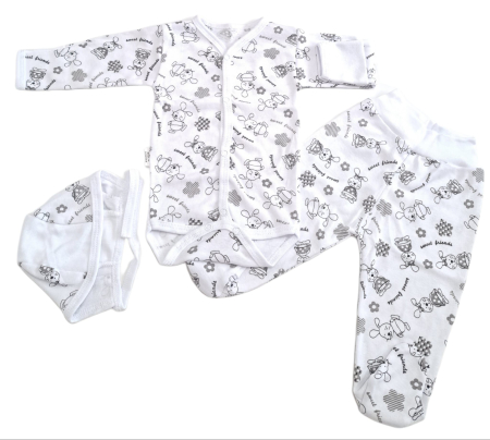 Marime 0 - 3 luni - Set 3 piese hăinuțe nou-născut, Fabricat in Romania, Bumbac