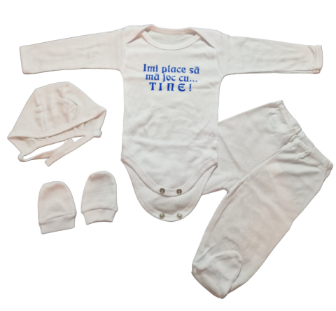 Costumase / Seturi Bebelusi - Set 4 piese hăinuțe nou-născut, Fabricat in Romania, Bumbac
