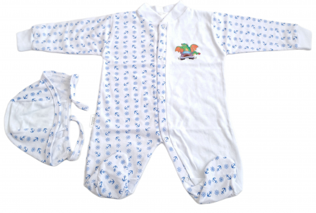 Salopete / Veste - Salopetă cu căciuliță  – Alb cu Imprimeu Bleu