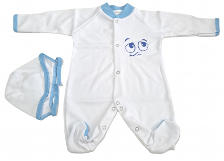 Salopete / Veste - Salopetă cu căciuliță  – Alb cu Bleu