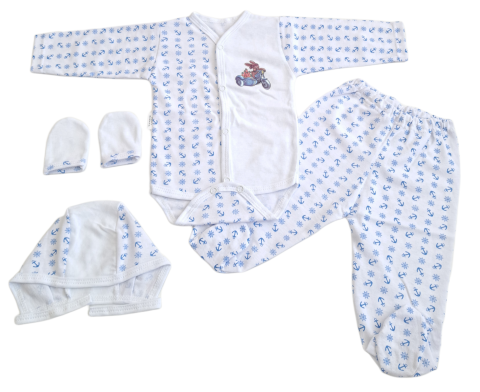 Seturi bebelusi si copilasi - Set 4 piese hăinuțe nou-născut, Fabricat in Romania, Bumbac