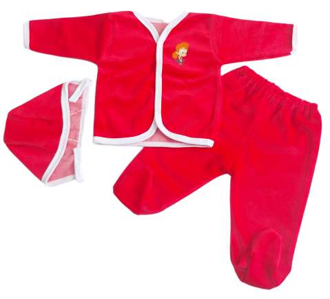 Hainute 0 - 3 luni - Set 3 piese hăinuțe nou-născut, Fabricat in Romania, Catifea