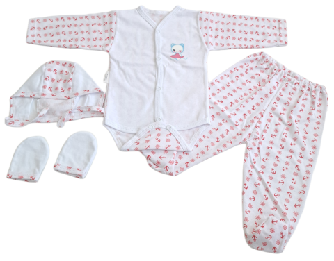 Seturi bebelusi si copilasi - Set 4 piese hăinuțe nou-născut, Fabricat in Romania, Bumbac