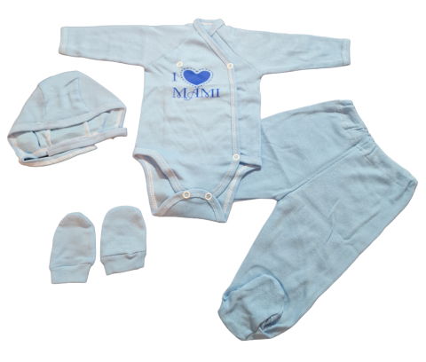 Costumase / Seturi Bebelusi - Set 4 piese hăinuțe nou-născut, Fabricat in Romania, Bumbac