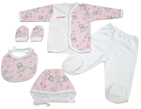 Marime 0 - 3 luni - Set 5 piese bebeluși, Bumbac 100%, Fabricat în România