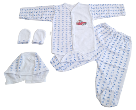 Marime 0 - 3 luni - Set 4 piese hăinuțe nou-născut, Fabricat in Romania, Bumbac