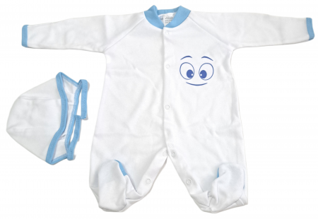 Salopete / Veste - Salopetă cu căciuliță  – Alb cu Bleu