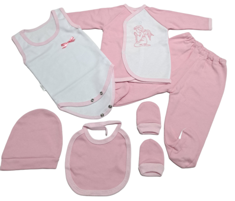 Seturi bebelusi si copilasi - Set 6 piese hăinuțe nou-născut, Fabricat in Romania, Bumbac