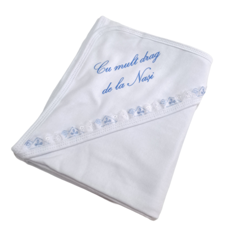 Paturici / Prosoape / Lenjerii - Prosop, Pled din Bumbac cu dantela, Fabricat in Romania