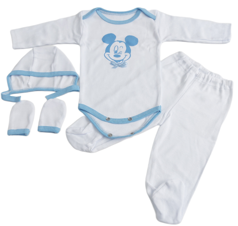 Marime 0 - 3 luni - Set 4 piese hăinuțe nou-născut, Fabricat in Romania, Bumbac