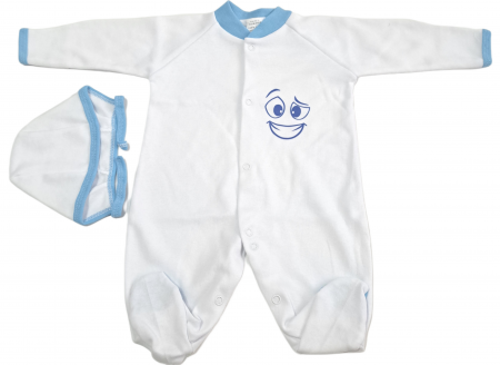 Salopete / Veste - Salopetă cu căciuliță  – Alb cu Bleu