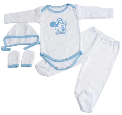 Marime 0 - 3 luni - Set 4 piese hăinuțe nou-născut, Fabricat in Romania, Bumbac