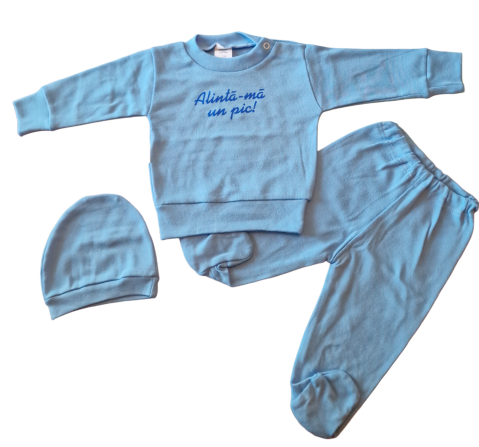 Marime 0 - 3 luni - Set 3 piese hăinuțe nou-născut, Fabricat in Romania, Bumbac