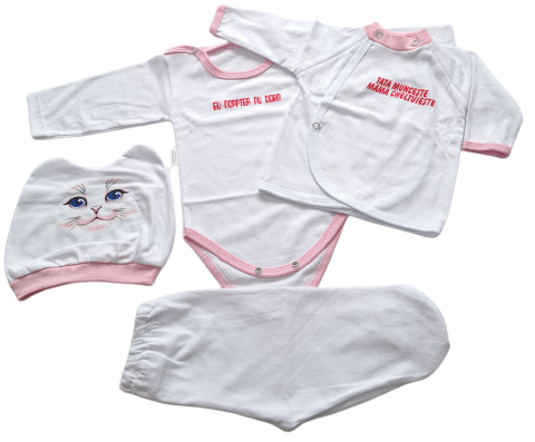 Costumase / Seturi Bebelusi - Set 4 piese, hăinuțe nou-născut, Fabricat in Romania, Bumbac