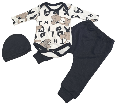Hainute 0 - 3 luni - Costumas 3 piese Bumbac