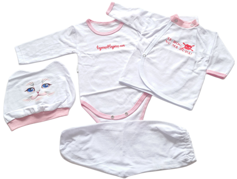 Costumase / Seturi Bebelusi - Set 4 piese, hăinuțe nou-născut, Fabricat in Romania, Bumbac