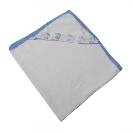 Articole bebelusi - Prosop baie bebeluși cu glugă și dantelă albastra – moale și absorbant