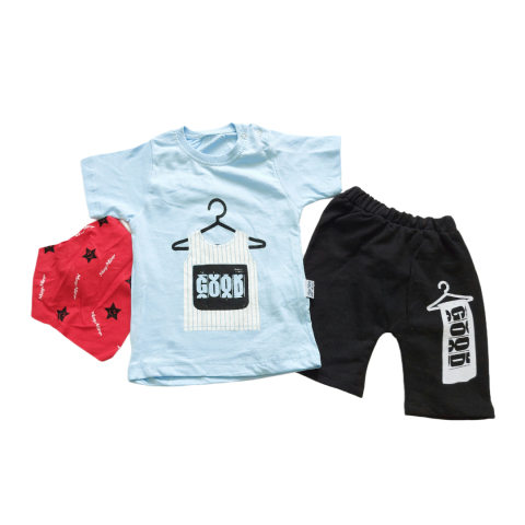 Hainute 18 - 24 luni - Tricou si pantaloni scurti, set 3 piese , Fabricat in Turcia, Bumbac