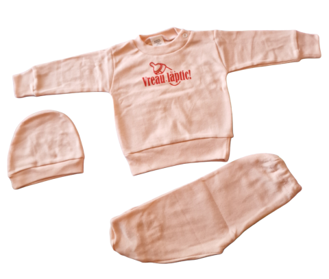 Seturi bebelusi si copilasi - Set 3 piese hăinuțe nou-născut, Fabricat in Romania, Bumbac