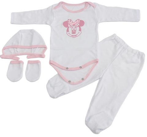 Marime 0 - 3 luni - Set 4 piese hăinuțe nou-născut, Fabricat in Romania, Bumbac