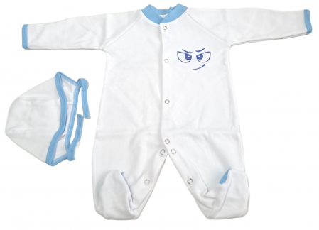 Salopete / Veste - Salopetă cu căciuliță  – Alb cu Bleu