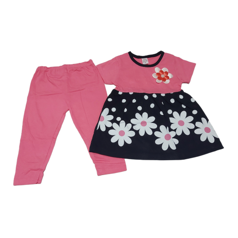 Pantaloni & Caciuli & Sosete - Rochita si pantaloni copilasi, set 2 piese, Fabricat in Turcia, Bumbac