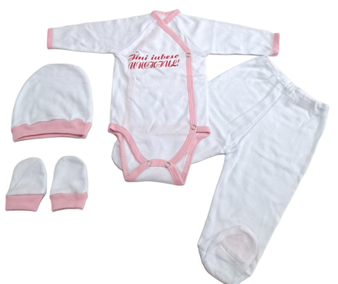 Costumase / Seturi Bebelusi - Set 4 piese hăinuțe nou-născut, Fabricat in Romania, Bumbac
