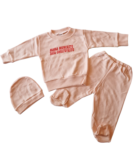 Marime 0 - 3 luni - Set 3 piese hăinuțe nou-născut, Fabricat in Romania, Bumbac