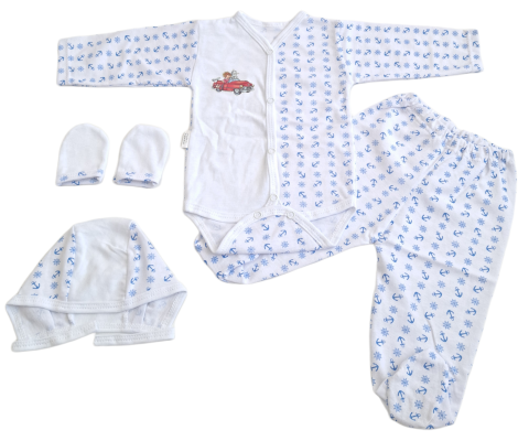 Marime 0 - 3 luni - Set 4 piese hăinuțe nou-născut, Fabricat in Romania, Bumbac