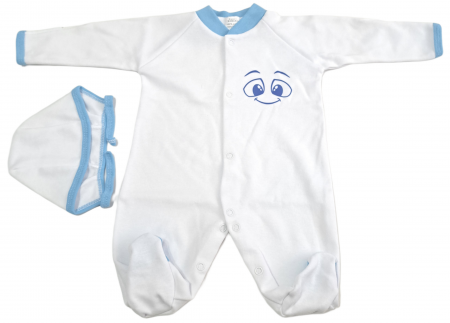 Salopete / Veste - Salopetă cu căciuliță  – Alb cu Bleu