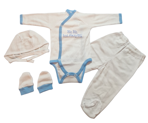 Costumase / Seturi Bebelusi - Set 4 piese hăinuțe nou-născut, Fabricat in Romania, Bumbac