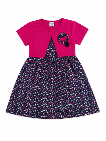 Costumase / Seturi - Rochie fetițe cu bolero integrat și imprimeu floral - Fucsia.