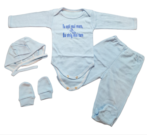 Costumase / Seturi Bebelusi - Set 4 piese hăinuțe nou-născut, Fabricat in Romania, Bumbac