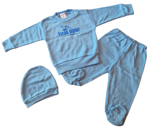 Marime 0 - 3 luni - Set 3 piese hăinuțe nou-născut, Fabricat in Romania, Bumbac