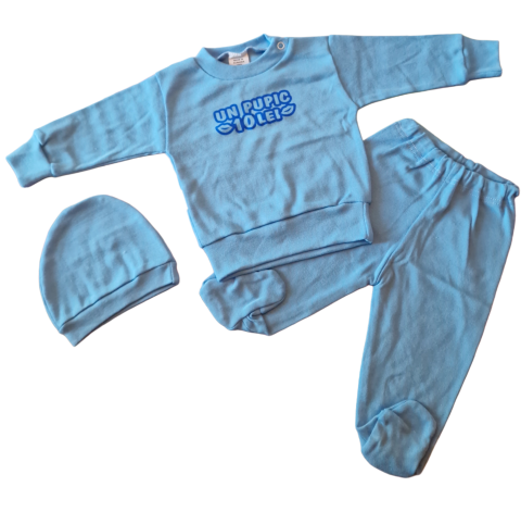 Marime 0 - 3 luni - Set 3 piese hăinuțe nou-născut, Fabricat in Romania, Bumbac