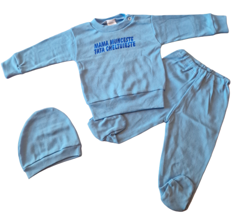 Marime 0 - 3 luni - Set 3 piese hăinuțe nou-născut, Fabricat in Romania, Bumbac
