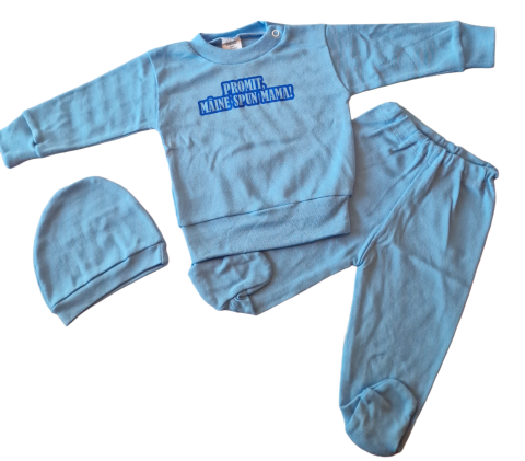 Seturi bebelusi si copilasi - Set 3 piese hăinuțe nou-născut, Fabricat in Romania, Bumbac