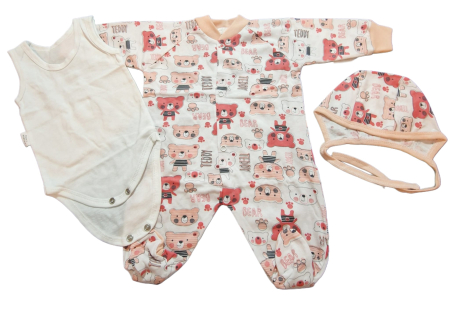 Hainute 0 - 1 an - Set Salopeta, Body si Caciula Fabricat in Romania